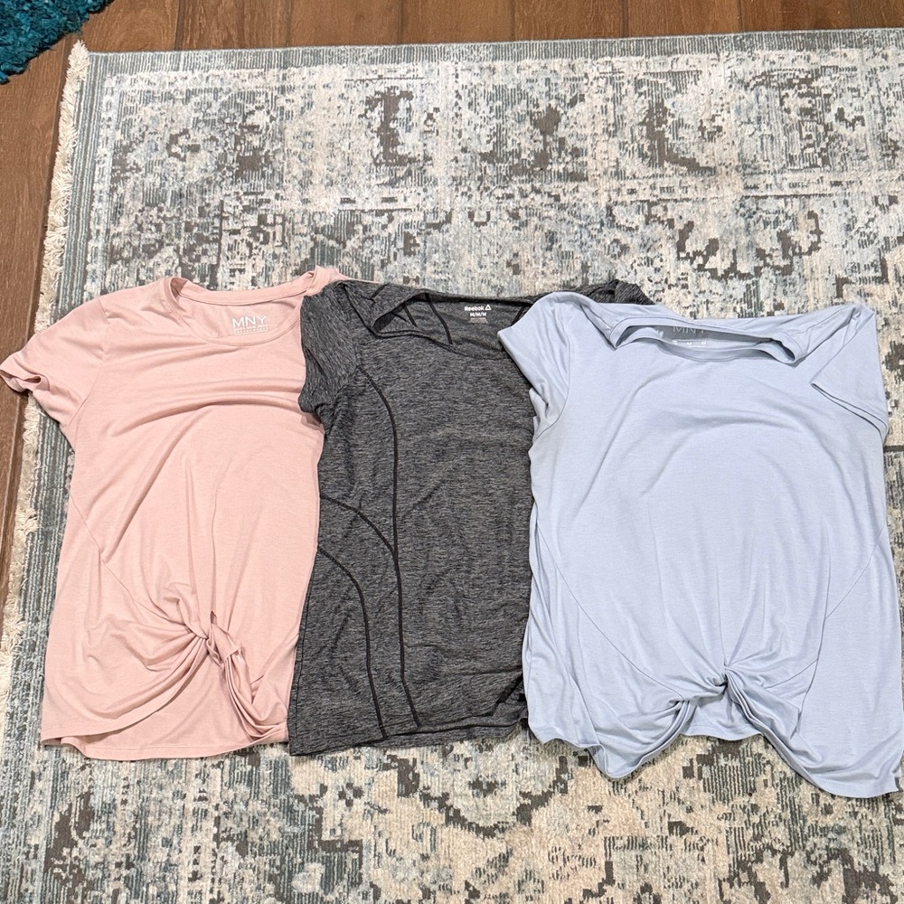 Reebok Women's Short Sleeve Twist Hem Tee in Pink, Gray, and Light Blue